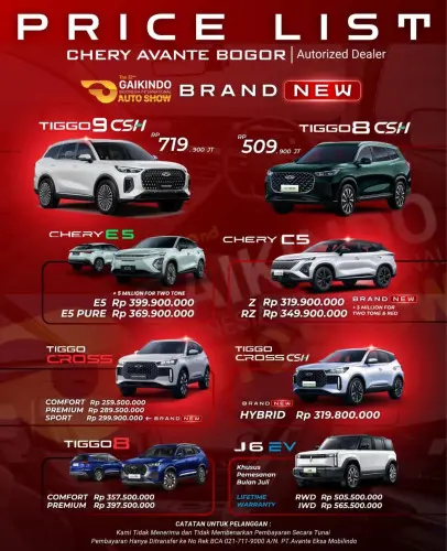 Pricelist Harga Chery harapanjaya 2025